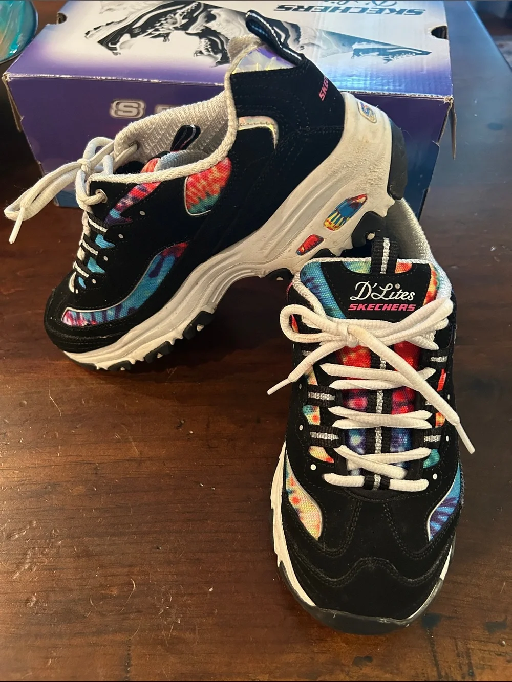 Women’ Black Multi-Color Athletic Skechers D’Lites
